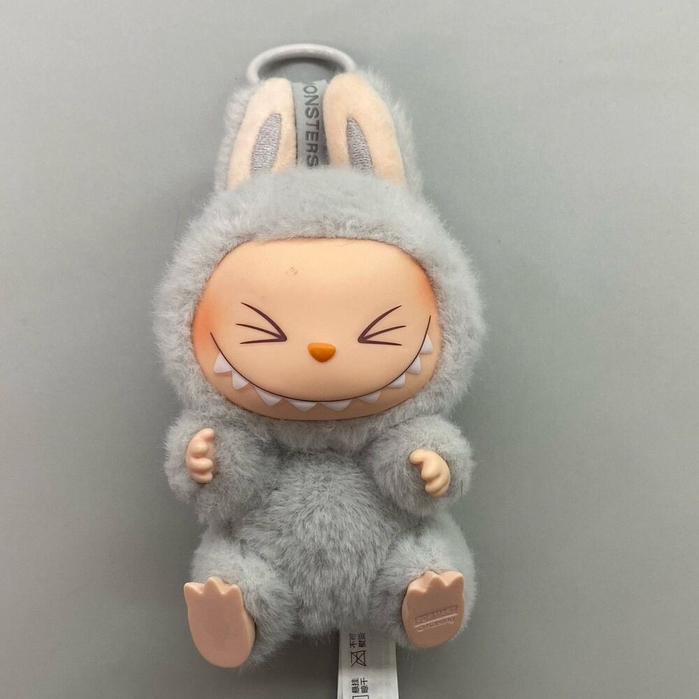 POP MART Labubu HEHE Have a Seat Vinyl Plush Pendant Gray The Monsters Keychain